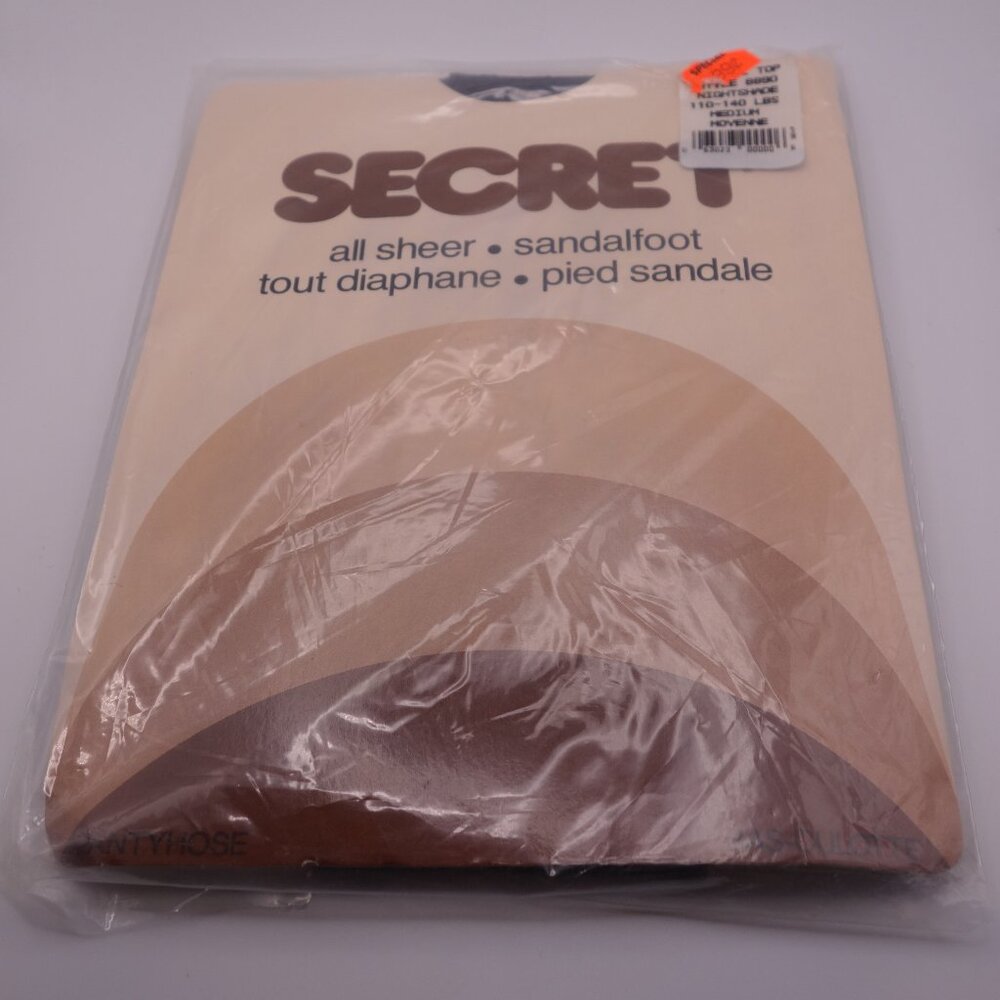 SECRET All Sheer Sandalfoot Nightshade 110-140LBS MEDIUM 100% Nylon Panty Hose